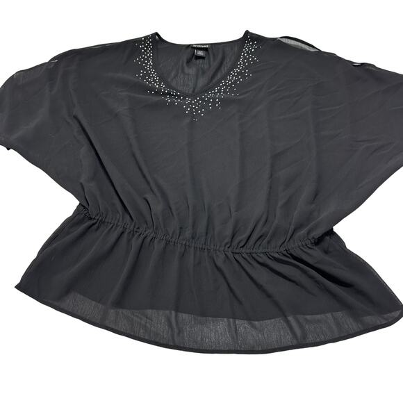 Lane Bryant Babydoll Top Women Plus Size 18 Black Sheer Short Sleeves Casual - Picture 1 of 9